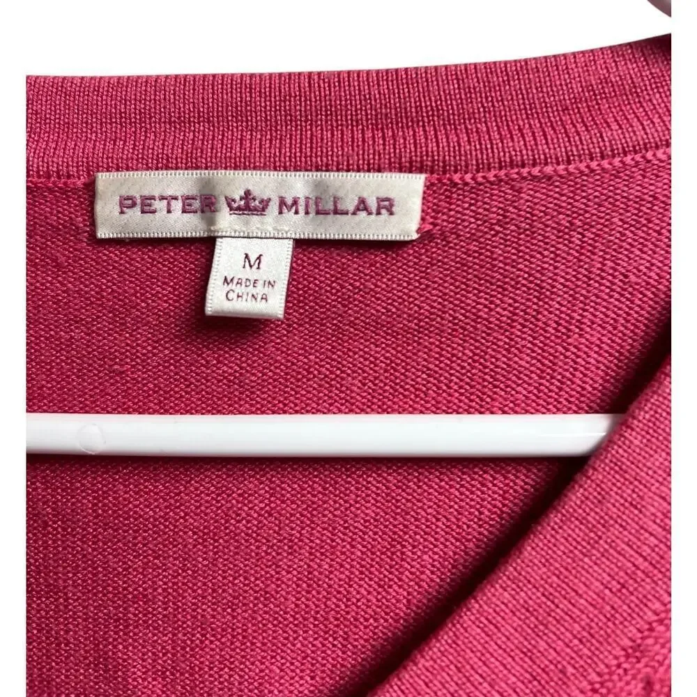 Peter Millar V-Neck Pink Golf Sweater Medium Silk Cotton Modal Blend